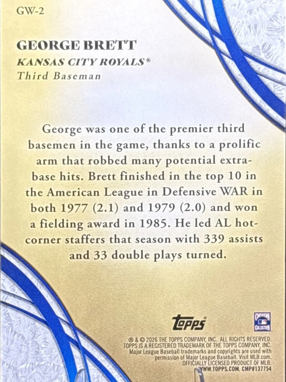Topps Kansas City George Brett Holographic Glove Work Trading Card